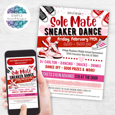 sole mate sneaker dance invitation flyer for Valentine's Day fundraiser charity event