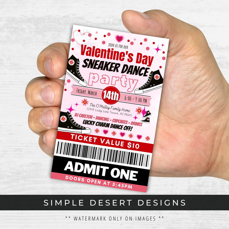 valentines theme sneaker dance tickets for school dance or party favors