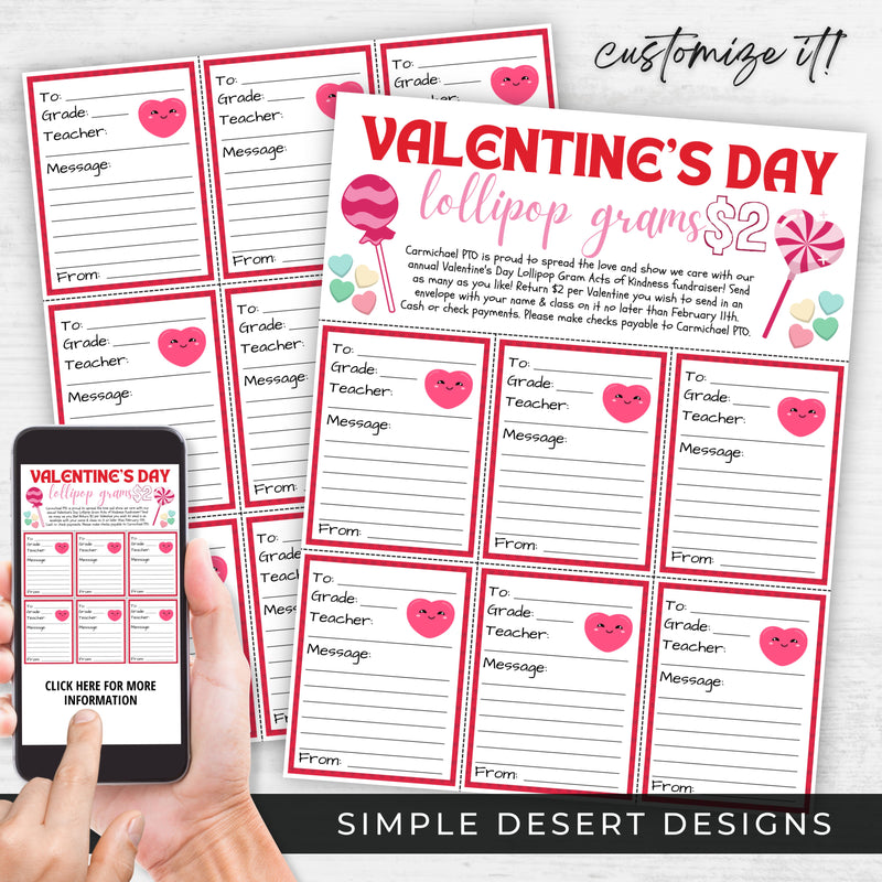 valentines day lollipop candy grams fundraiser sheets with flyer