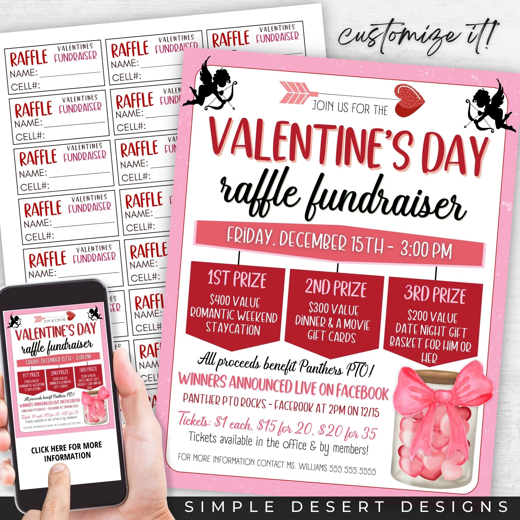 Valentines Raffle Fundraiser Flyer Bundle – Simple Desert Designs