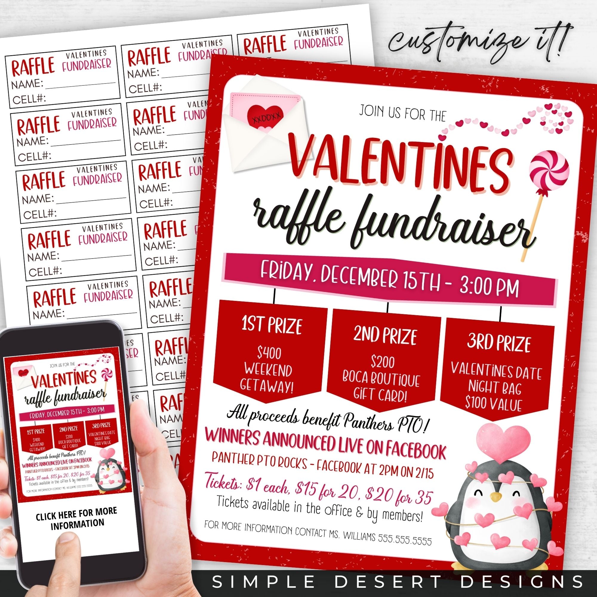 Valentines Raffle Ticket Flyer Set – Simple Desert Designs