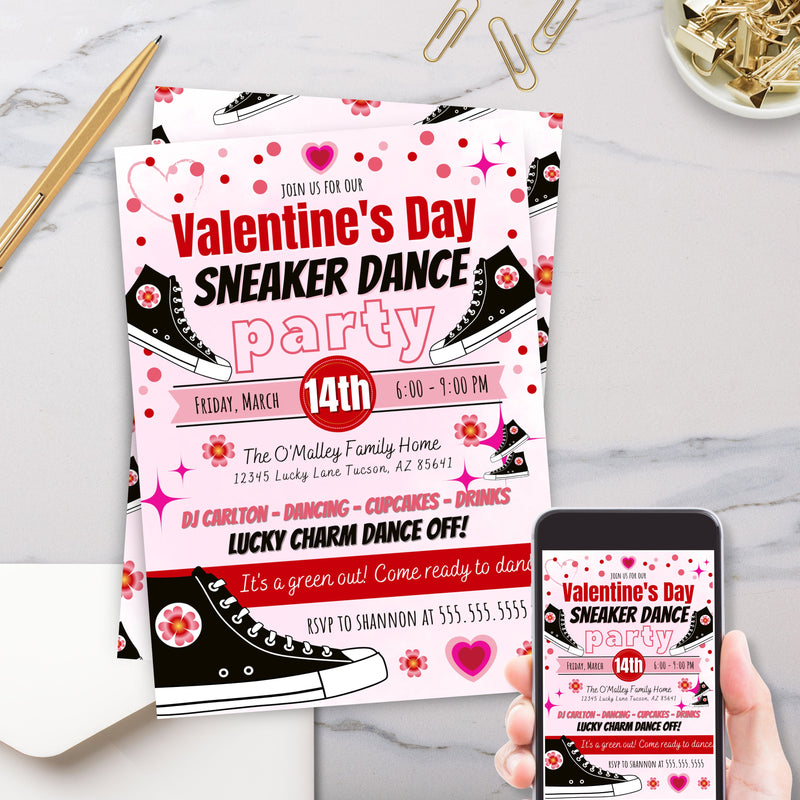 valentines theme sneaker dance party invitations