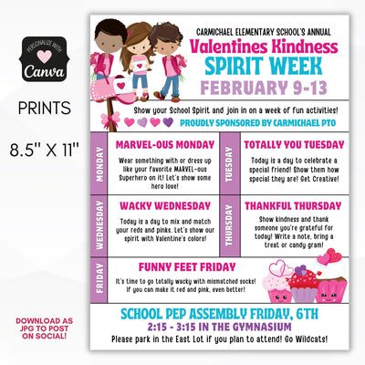 custom february spirit week flyers