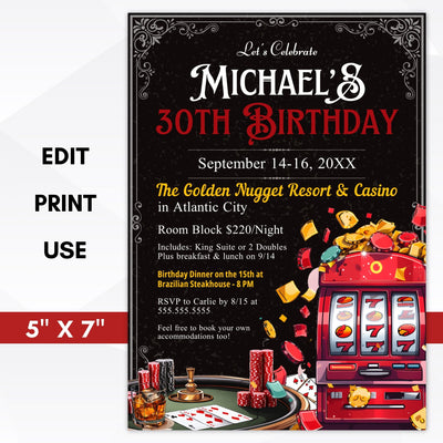 elegant vintage casino theme party invitations