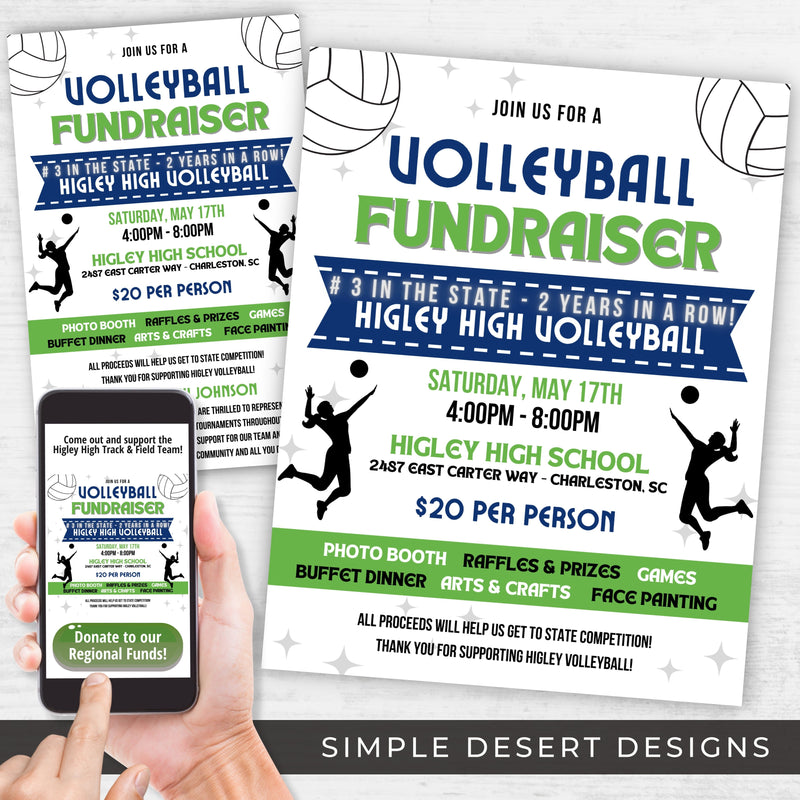 custom colors any colors volleyball fundraiser flyers for school or club fundraiser events