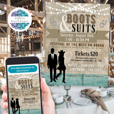 boots and suits western barn dance flyer set