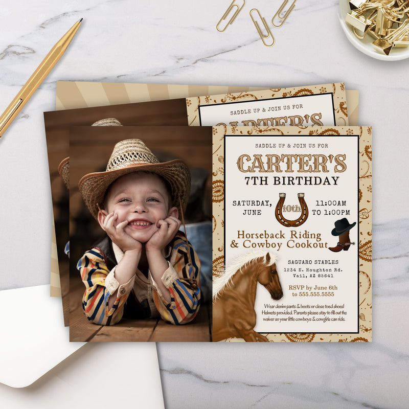 country western birthday party invitation for little boys