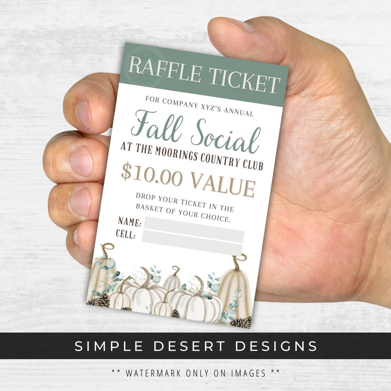 white pumpkin theme fall raffle tickets