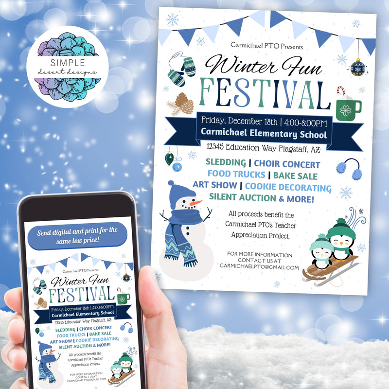 cute winter fundraiser flyers set