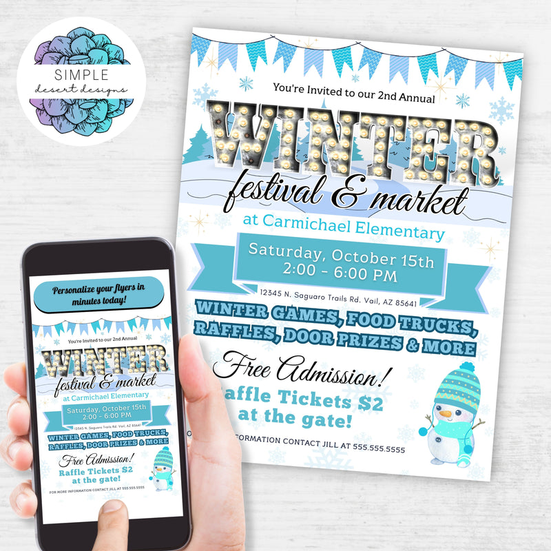 customizable winter market, christmas market or holiday festival flyers