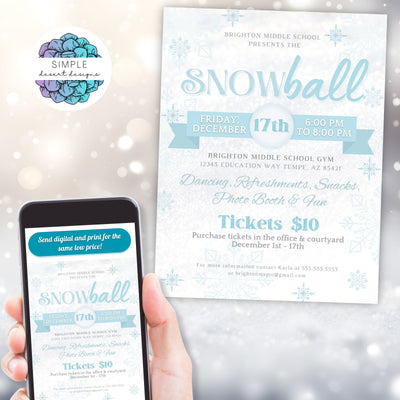 Create the *picture-perfect* winter gala with this festive set of winter dance flyers! Perfect for your winter wonderland extravaganza, Xmas holiday party, daddy-daughter dance or church Christmas event. Fully customizable text and twinkling snowflake graphics in two sizes to make your event shine! Easy editing and 300 dpi printing for crisp &amp; clean results. Make it a special one with this dazzling set of winter flyer designs!