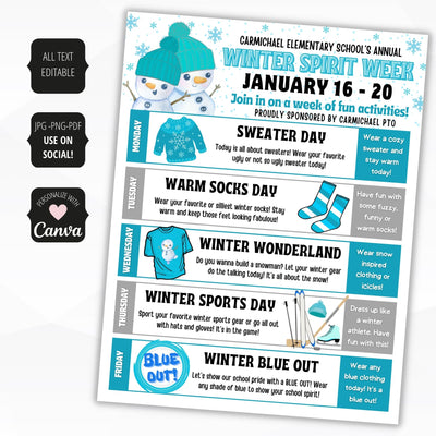 printable digital winter spirit week flyers for christmas alternative