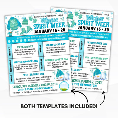 printable digital spirit week flyer for winter holiday school work office spirit