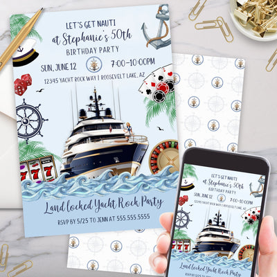 persoanlized yacht party invitations in digital and printed formats