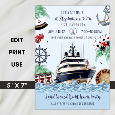 elegant yacht party flat card style invitations