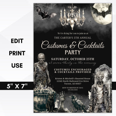 costumes and cocktails party invitations for spooky season