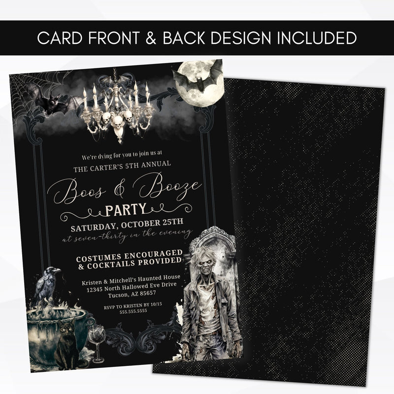 spooky zombie theme halloween party invitations